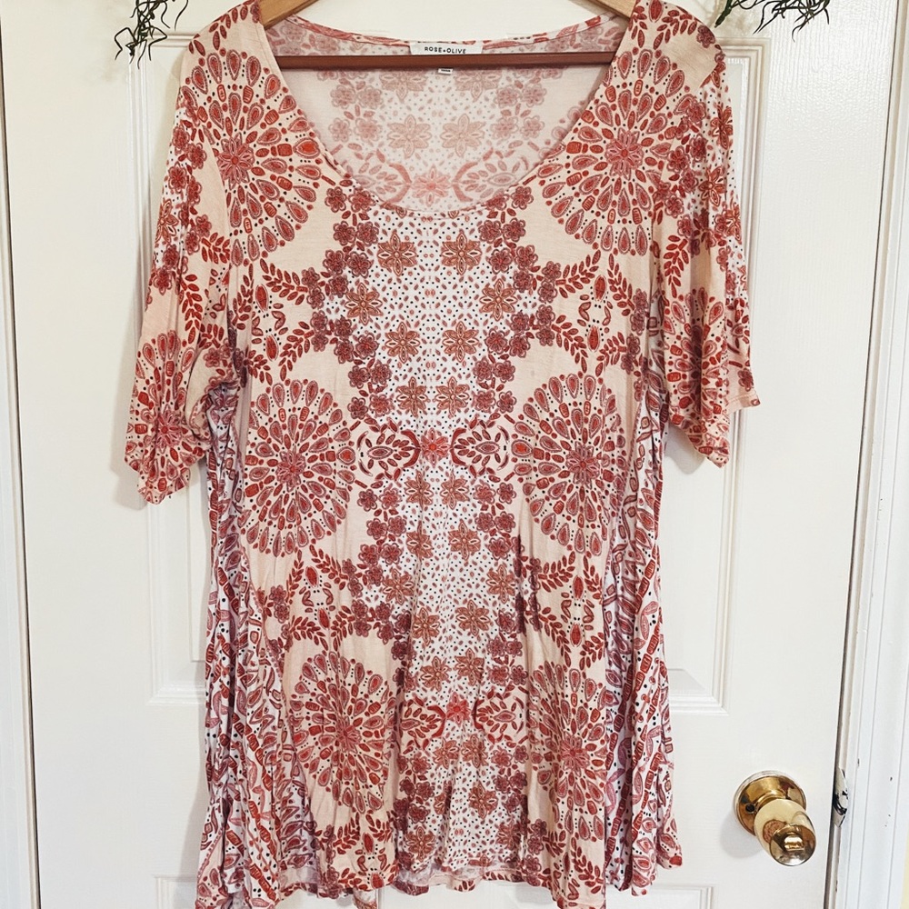 Pink Print Quarter Sleeve Blouse